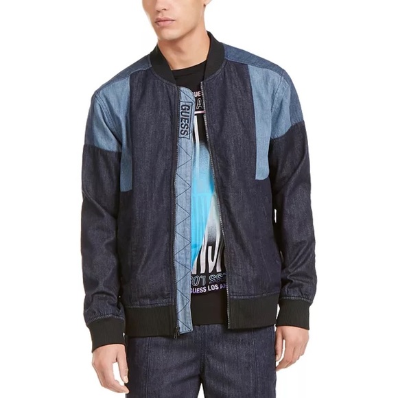 New GUESS Men's Chambray Track Bomber Jacket SZ S - Picture 1 of 2
